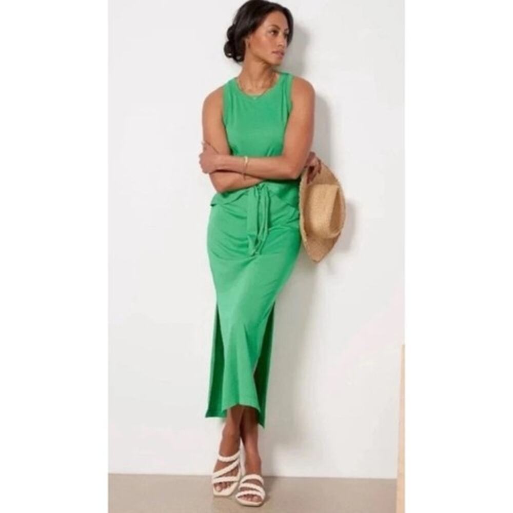 Michael Stars Solange Maxi Dress S Sleeveless Wrap Tie Waist Vacation Green USA